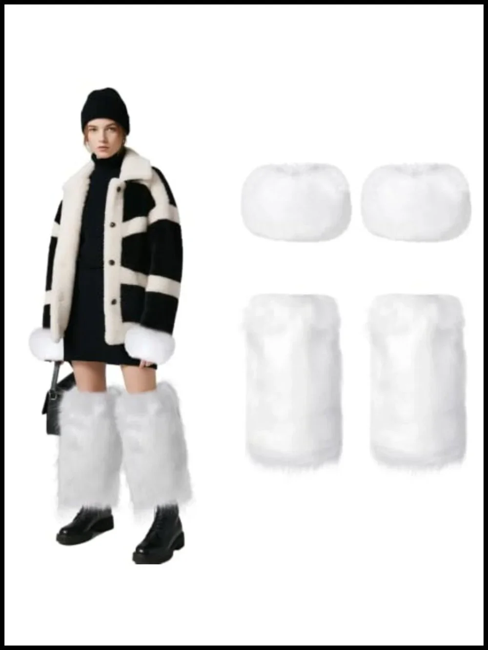 Fuzzy White Leg Warmers and Arm Warmers Set for Women Winter Boot Covers